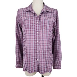 Duluth Trading Co Performance Purple Plaid Long Sleeve Shirt Size Medium